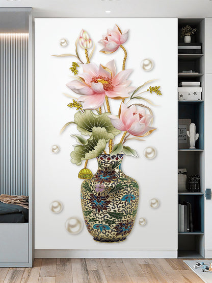 ملصق حائط مطبوع عليه زهور ومزهرية