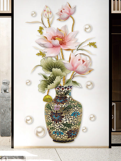 ملصق حائط مطبوع عليه زهور ومزهرية