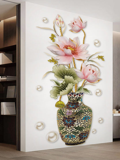 ملصق حائط مطبوع عليه زهور ومزهرية