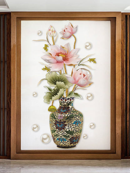 ملصق حائط مطبوع عليه زهور ومزهرية