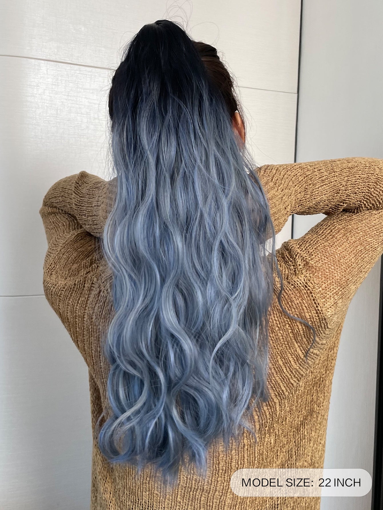 إطالة شعر نمط ذيل حصان مجعد طويل بلونين باروكة