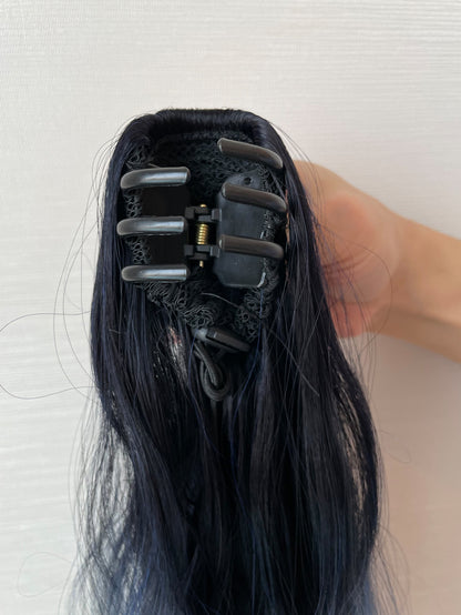 إطالة شعر نمط ذيل حصان مجعد طويل بلونين باروكة