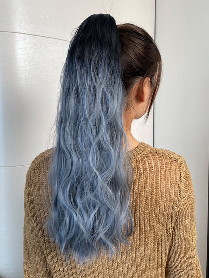 إطالة شعر نمط ذيل حصان مجعد طويل بلونين باروكة