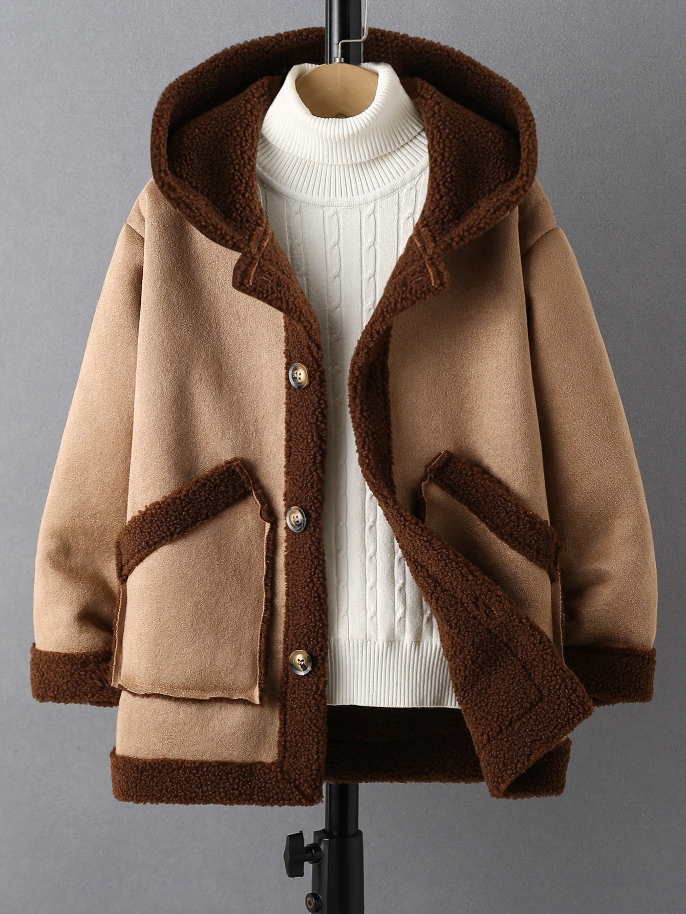 معطف بطباعة تيدي قبعة جلد سويدي بدون كنزة صوف اولاد