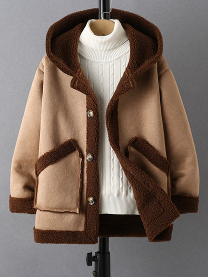 معطف بطباعة تيدي قبعة جلد سويدي بدون كنزة صوف اولاد