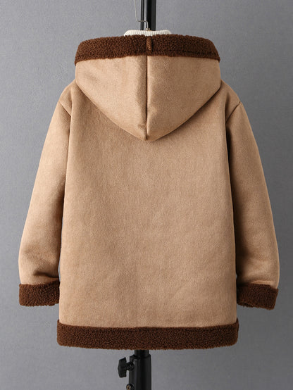 معطف بطباعة تيدي قبعة جلد سويدي بدون كنزة صوف اولاد