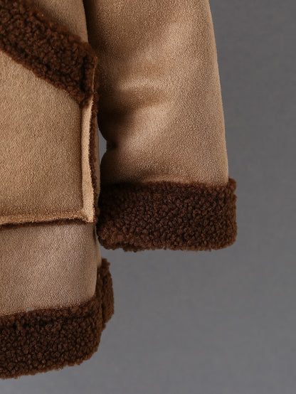 معطف بطباعة تيدي قبعة جلد سويدي بدون كنزة صوف اولاد