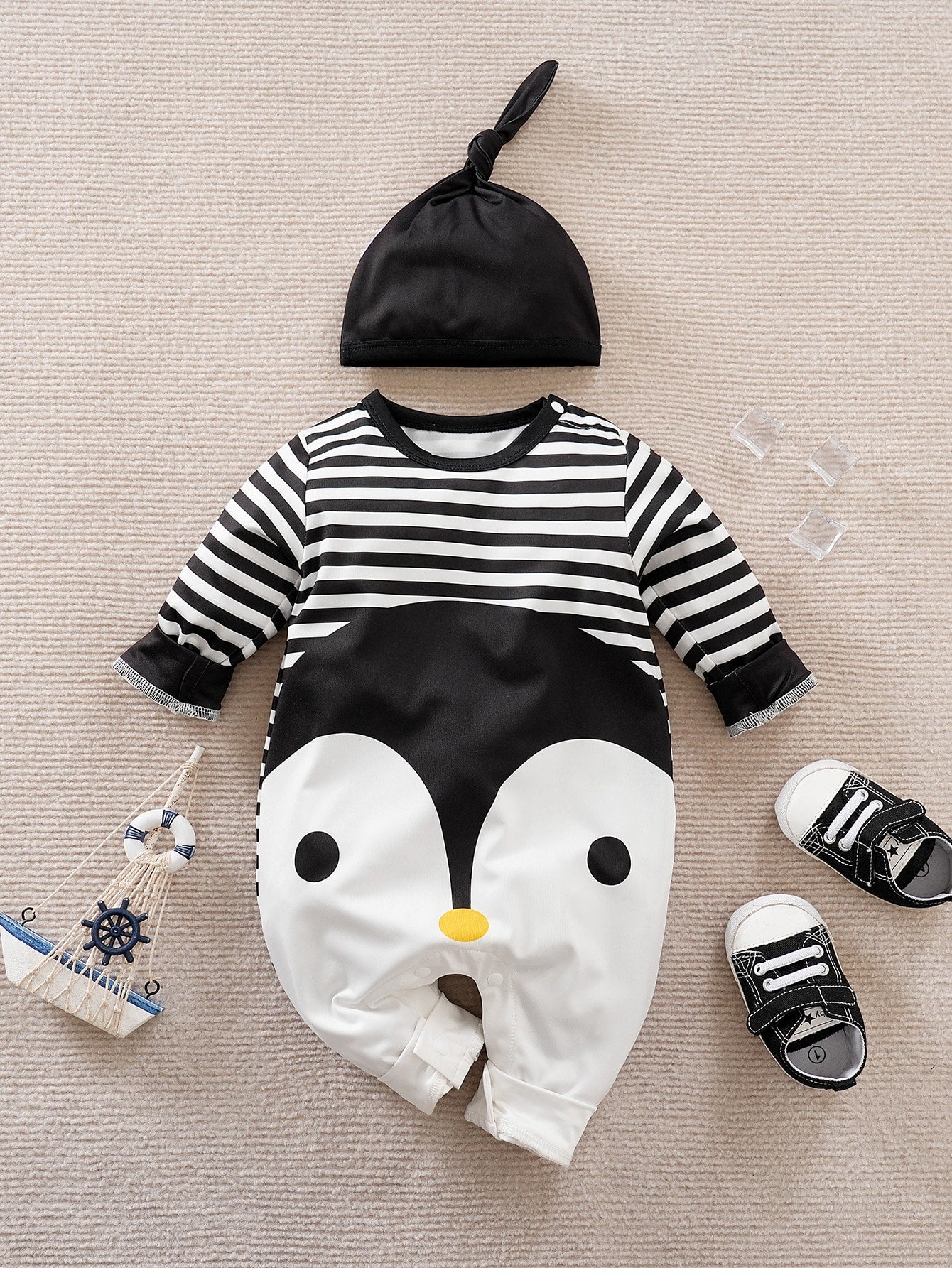 جمبسوت تصميم رسوم كارتون & طباعة مخطط مع القبعة للاولاد الاطفال