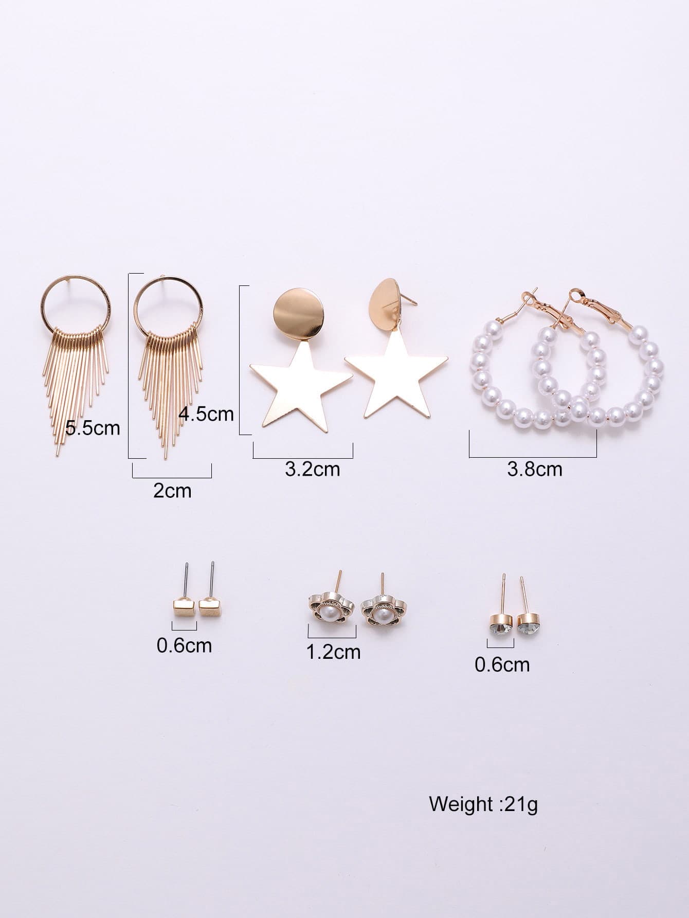 أقراط ديكور نجمة ولؤلؤة مزيفة 6 أزواج