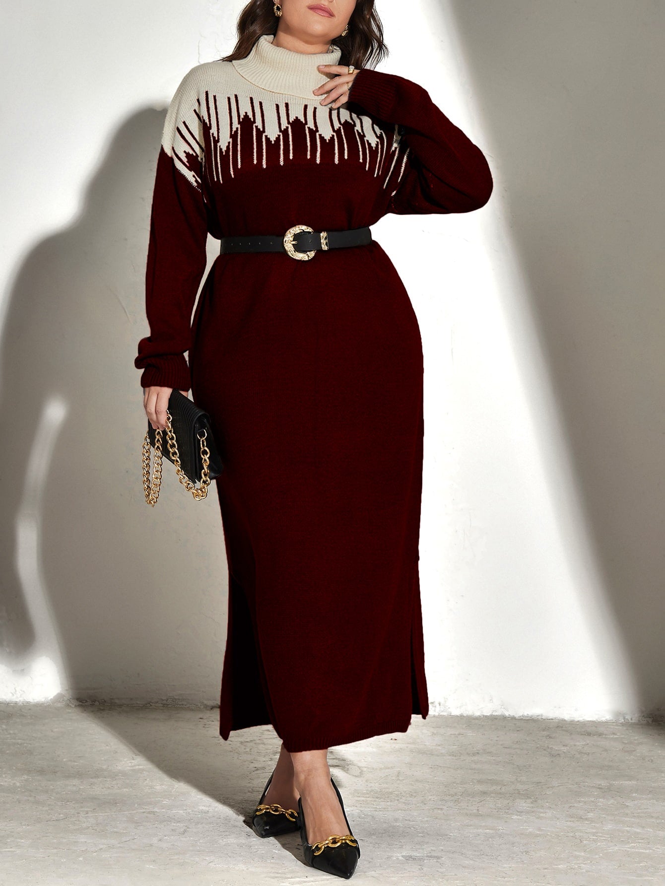 فستان صوفي لونين ياقة دائري