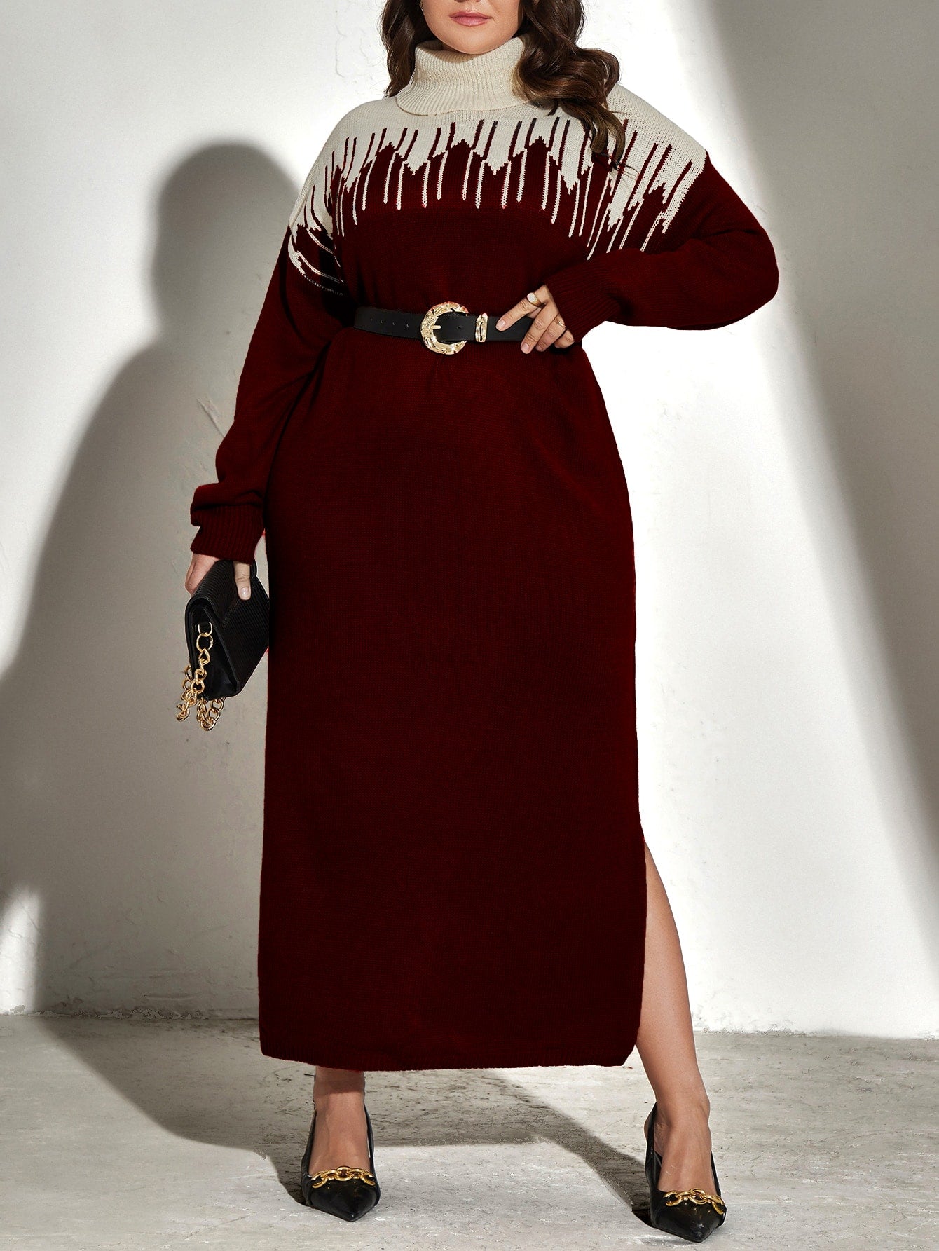 فستان صوفي لونين ياقة دائري