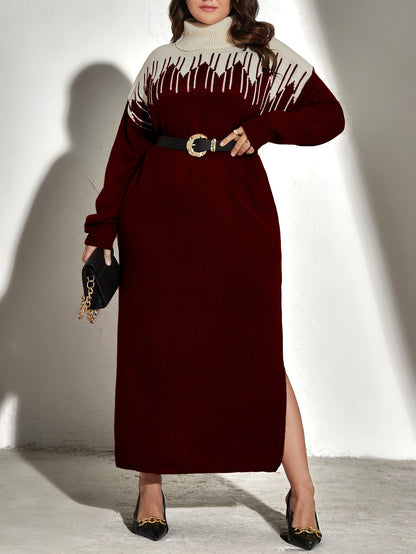 فستان صوفي لونين ياقة دائري