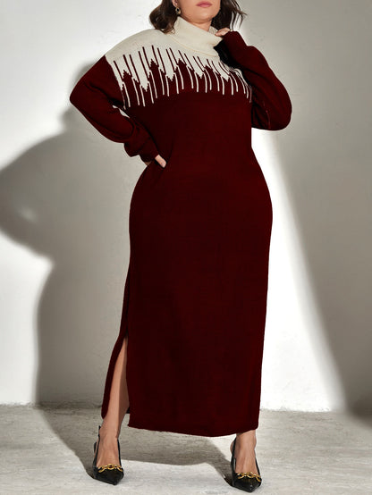 فستان صوفي لونين ياقة دائري