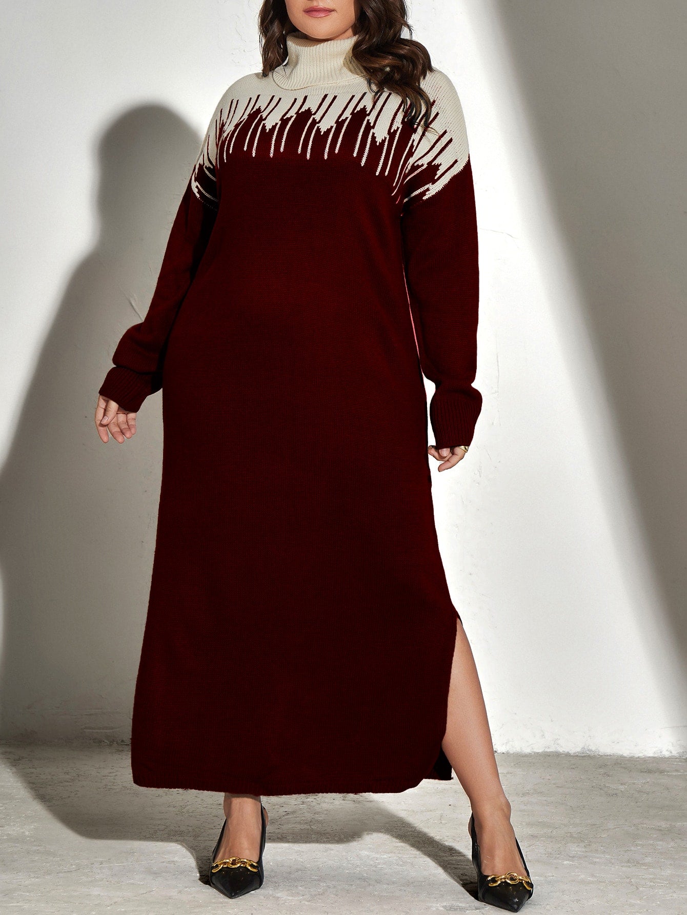 فستان صوفي لونين ياقة دائري