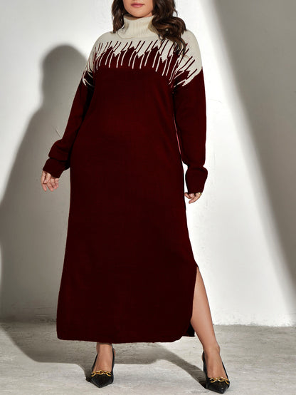 فستان صوفي لونين ياقة دائري