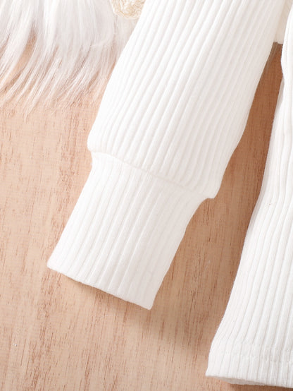 تي شيرت للاطفال ياقة دائري اكمام منتفخة وتنورة مربعات ملونة حزام