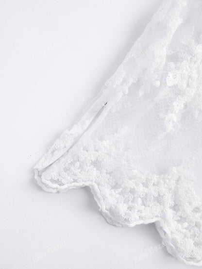 لباس علوي شبكي مطرز بربطة عنق