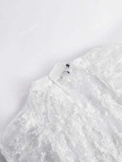 لباس علوي شبكي مطرز بربطة عنق