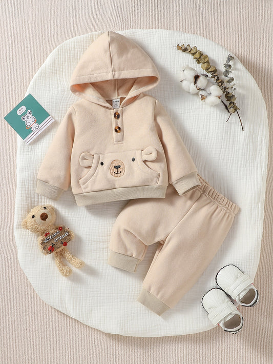 هودي نمط رسوم كارتون جيب الكنغر وبنطلون رياضي مولود جديد