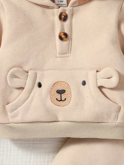 هودي نمط رسوم كارتون جيب الكنغر وبنطلون رياضي مولود جديد