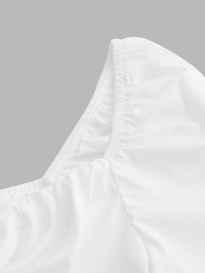 بلوزة موحدة اللون ربطة امامية حافة مكشكشة