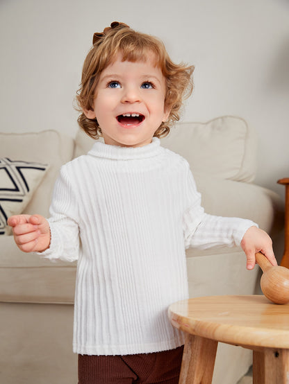 ملابس علوية صوفية للأطفال ذوي الرقبة العالية والأضلاع بطبعة صغيرة معقودة على الرقبة، للأولاد