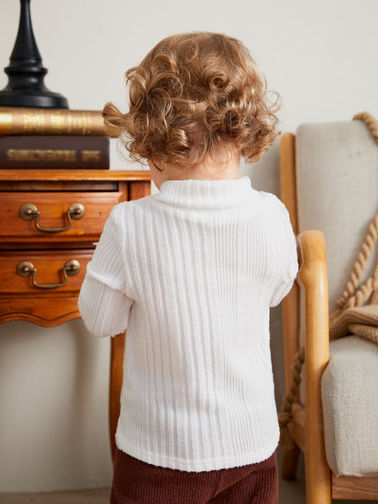 ملابس علوية صوفية للأطفال ذوي الرقبة العالية والأضلاع بطبعة صغيرة معقودة على الرقبة، للأولاد