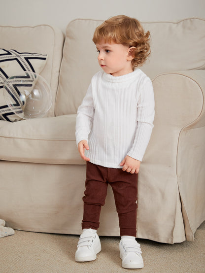 ملابس علوية صوفية للأطفال ذوي الرقبة العالية والأضلاع بطبعة صغيرة معقودة على الرقبة، للأولاد