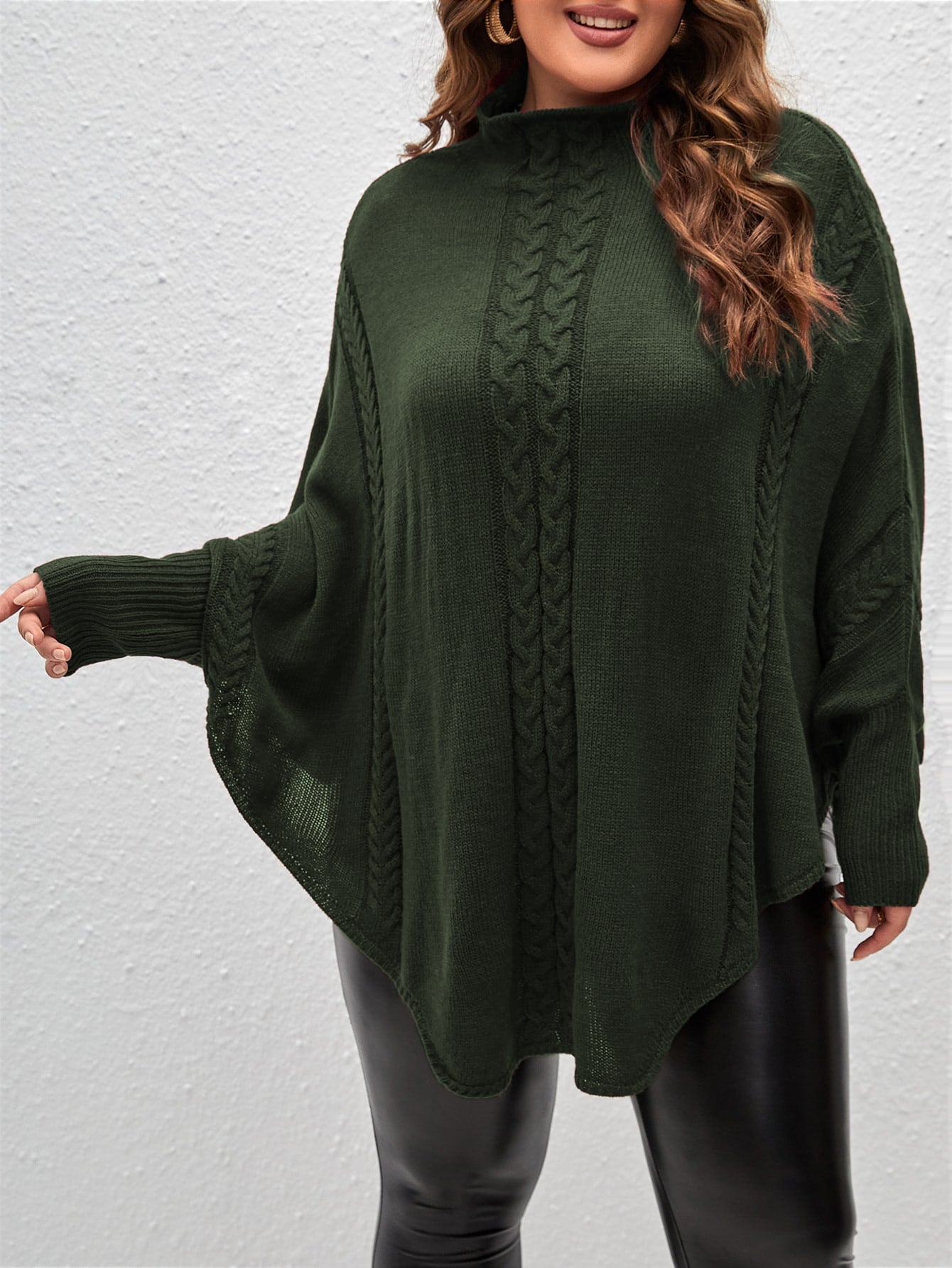 بونشو منقوش بضفائر، كم وطيد نمط خفاش، شتوي