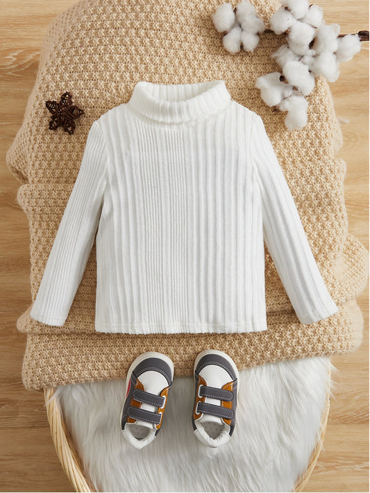 ملابس علوية صوفية للأطفال ذوي الرقبة العالية والأضلاع بطبعة صغيرة معقودة على الرقبة، للأولاد