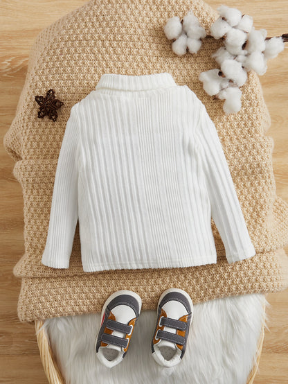 ملابس علوية صوفية للأطفال ذوي الرقبة العالية والأضلاع بطبعة صغيرة معقودة على الرقبة، للأولاد