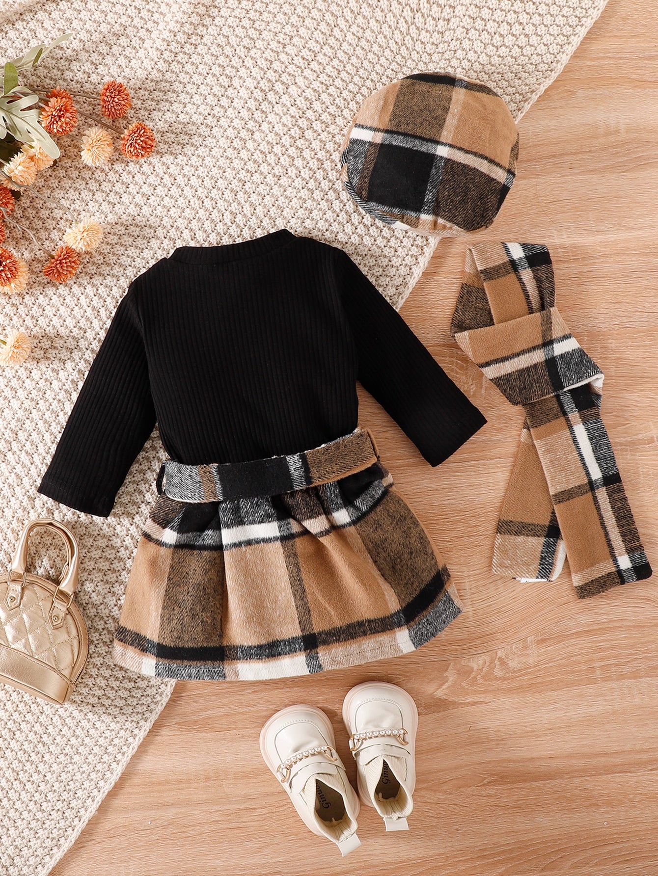 بوديسوت للاطفال محبوك مضلع وتنورة طباعة مربع النقش حزام