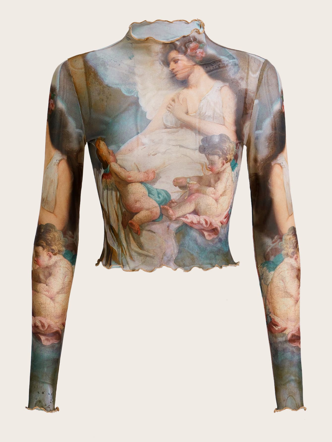 تي شيرت قصير جرافيك شكل مقلم نمط نبات الخس