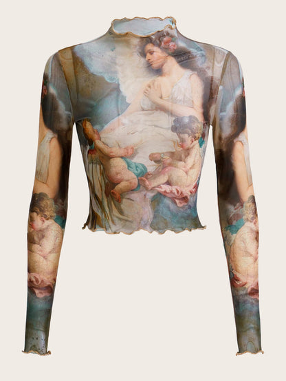 تي شيرت قصير جرافيك شكل مقلم نمط نبات الخس