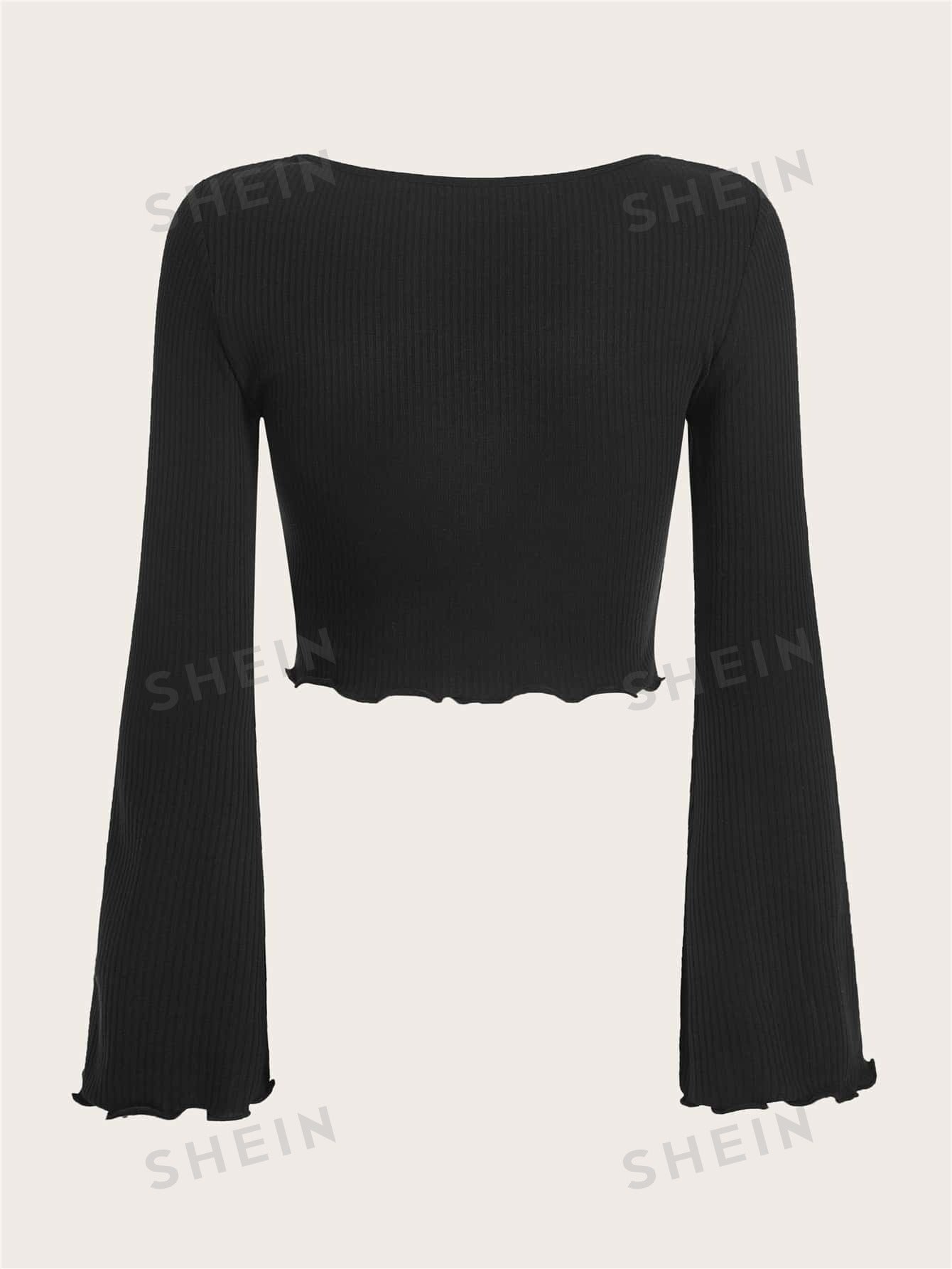 تي شيرت قصير موسيقى الروك المنحطة مقلم دانتيل اكمام على شكل بوق