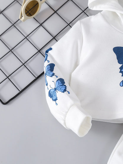 طقم بيجاما رياضية قطعتين لفتاة الأطفال يحتوي على جاكيت بطبعة فراشة وسروال رياضي