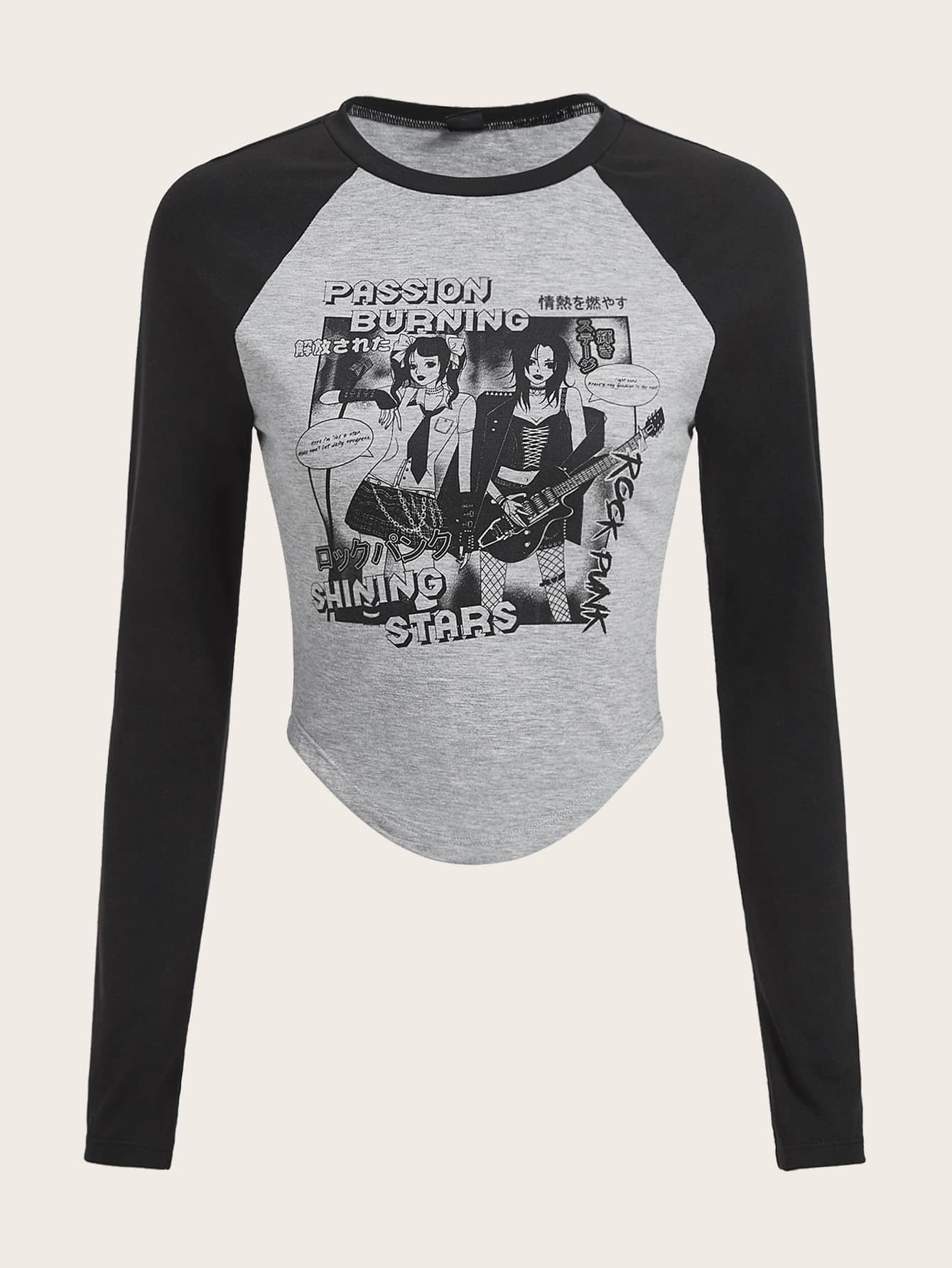 تي شيرت بجرافيك عبارة وشخصية اكمام راجلان