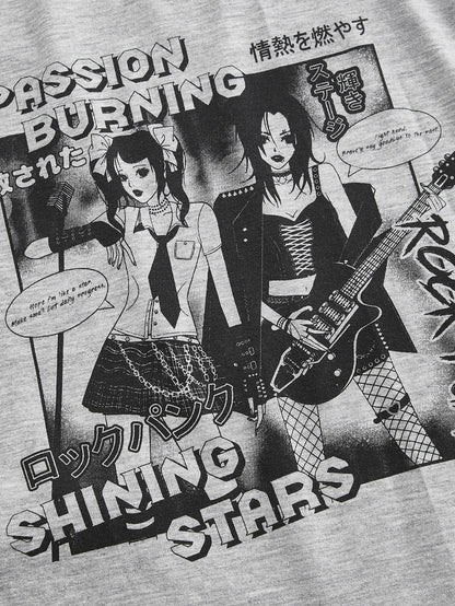 تي شيرت بجرافيك عبارة وشخصية اكمام راجلان