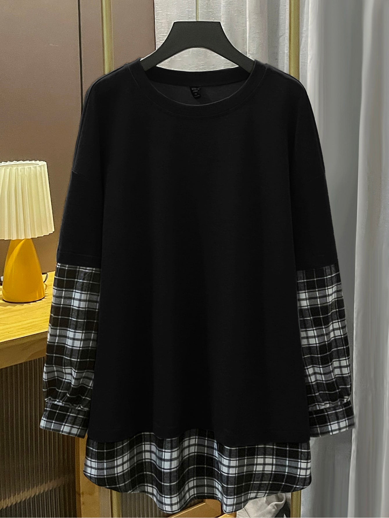 رمضان قميص ثقيل مربعات ملونة منخفض الاكتاف 2 في 1 مقاس كبير