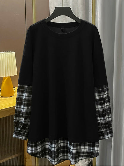 رمضان قميص ثقيل مربعات ملونة منخفض الاكتاف 2 في 1 مقاس كبير