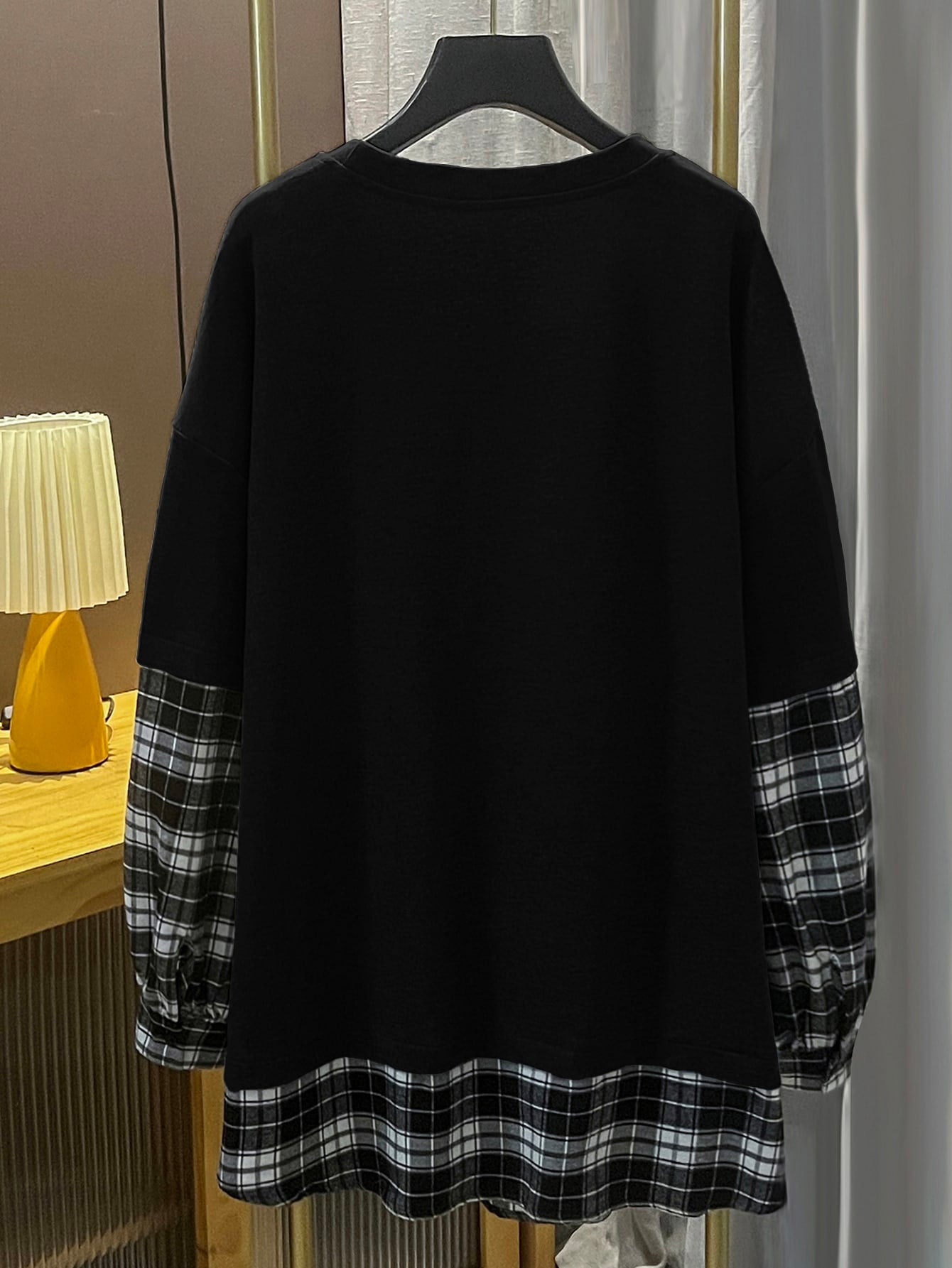 رمضان قميص ثقيل مربعات ملونة منخفض الاكتاف 2 في 1 مقاس كبير