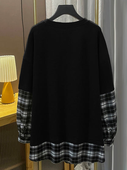 رمضان قميص ثقيل مربعات ملونة منخفض الاكتاف 2 في 1 مقاس كبير