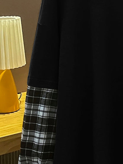 رمضان قميص ثقيل مربعات ملونة منخفض الاكتاف 2 في 1 مقاس كبير