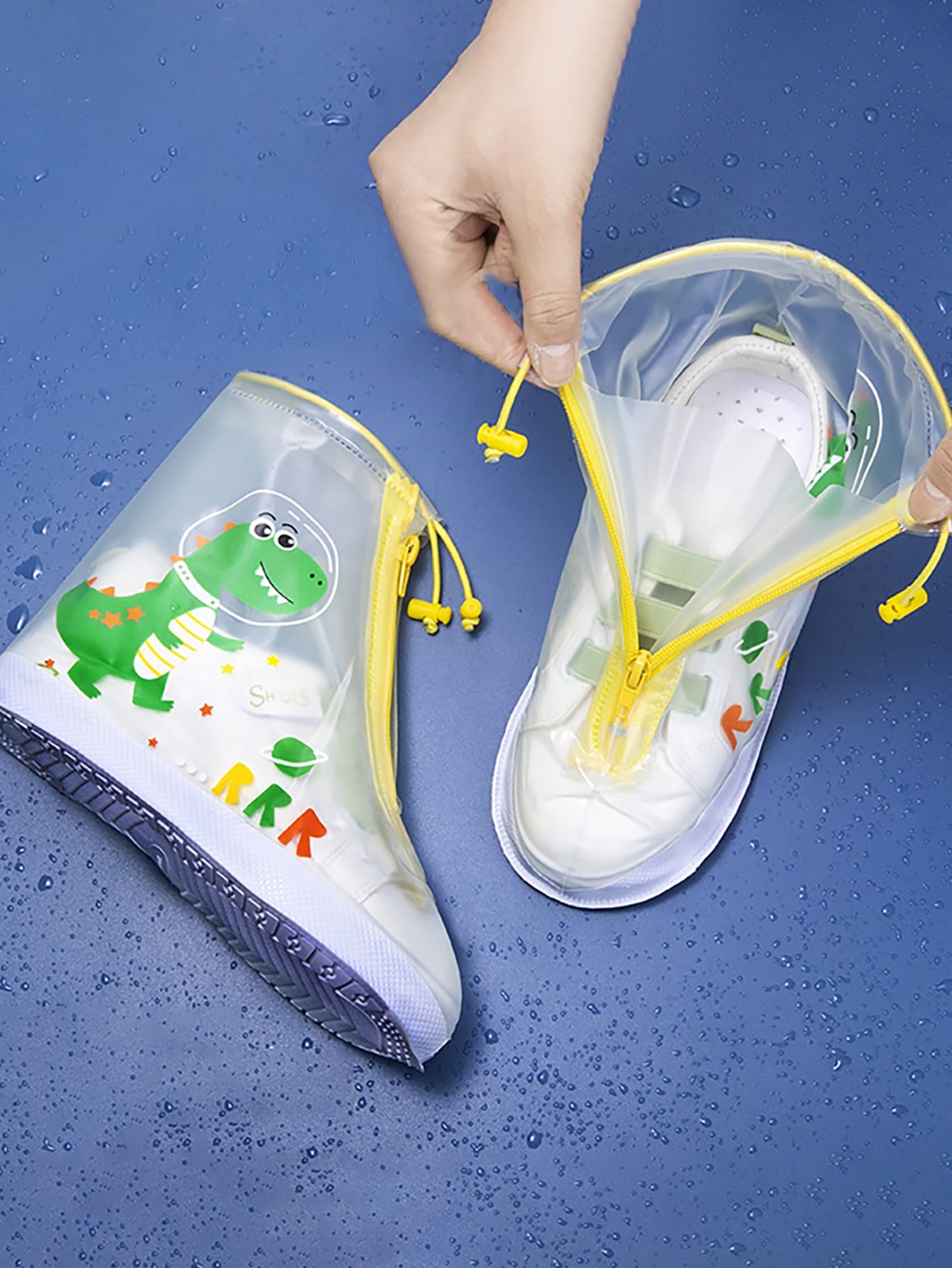 غطاء حذاء مطر بديناصور رسوم كارتون نمط ضد للماء زوج واحد اطفال