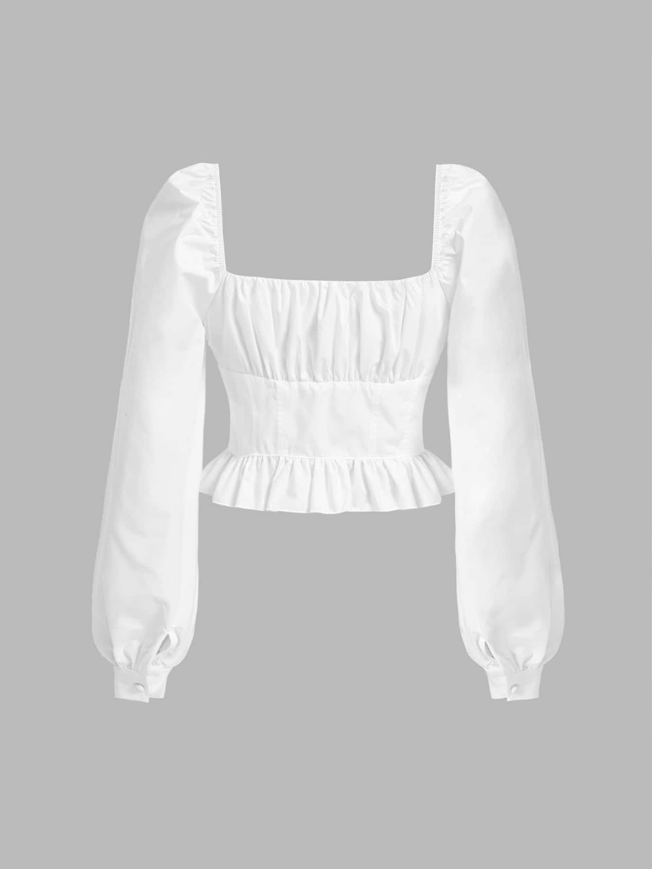 بلوزة موحدة اللون ربطة امامية حافة مكشكشة