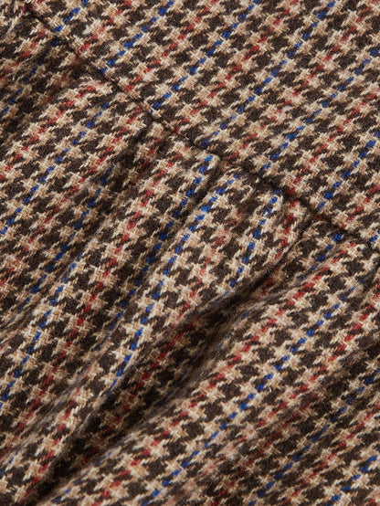 فستان طباعة مربع النقش اكمام منتفخة بربطة ظهر