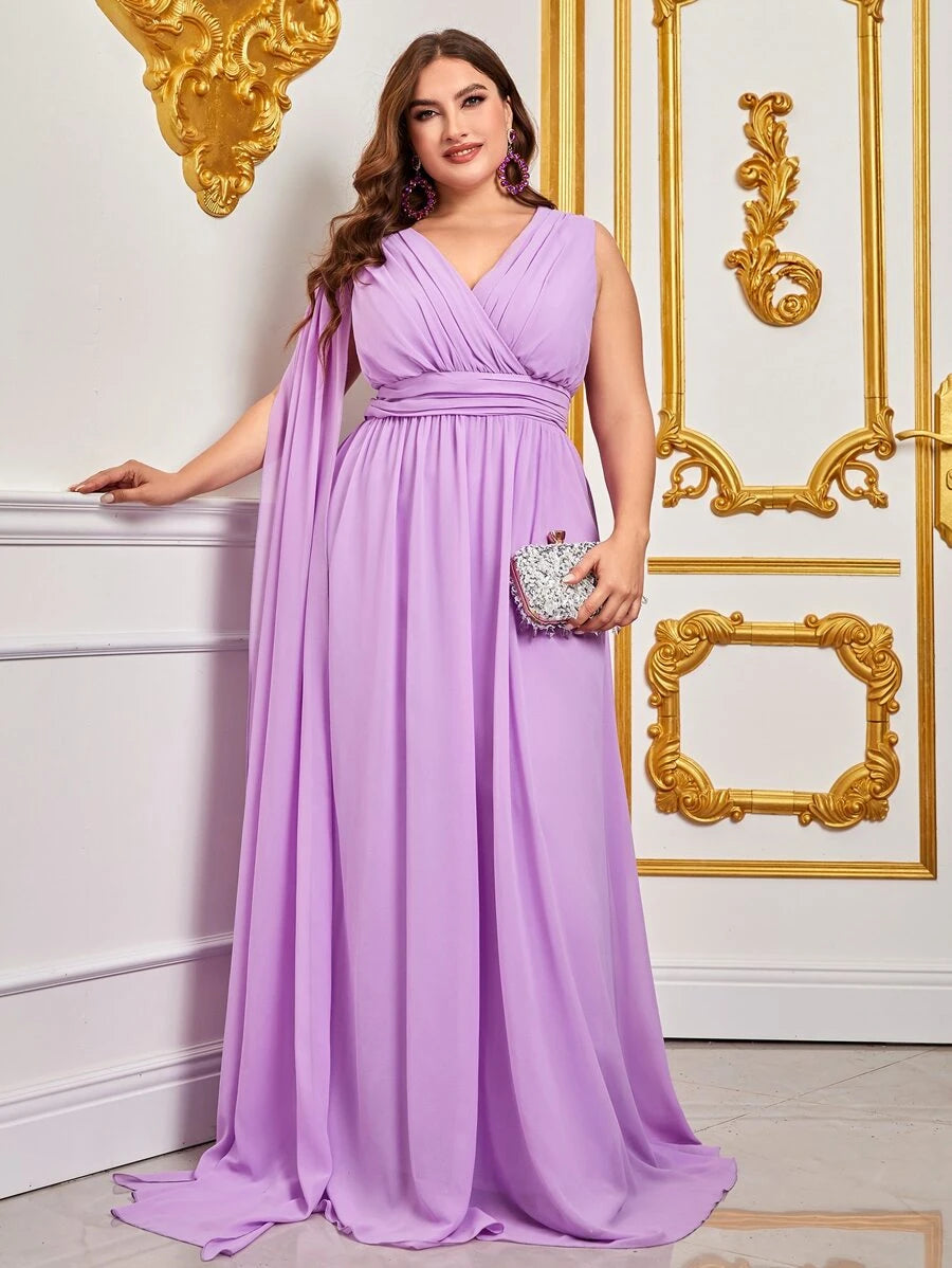 فستان حفلات ثنية مطوي جانبي شيفون مقاس كبير