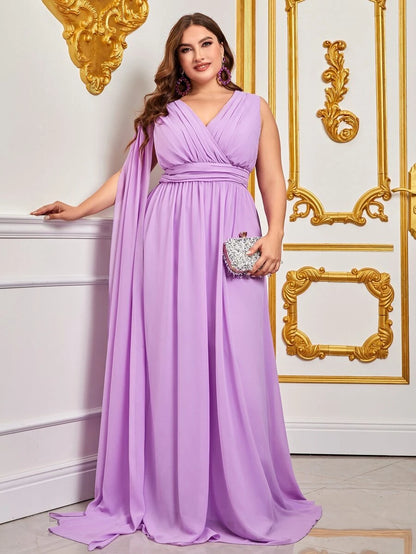 فستان حفلات ثنية مطوي جانبي شيفون مقاس كبير