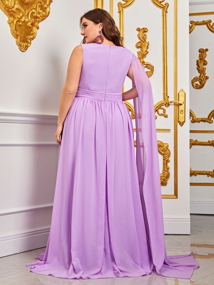 فستان حفلات ثنية مطوي جانبي شيفون مقاس كبير