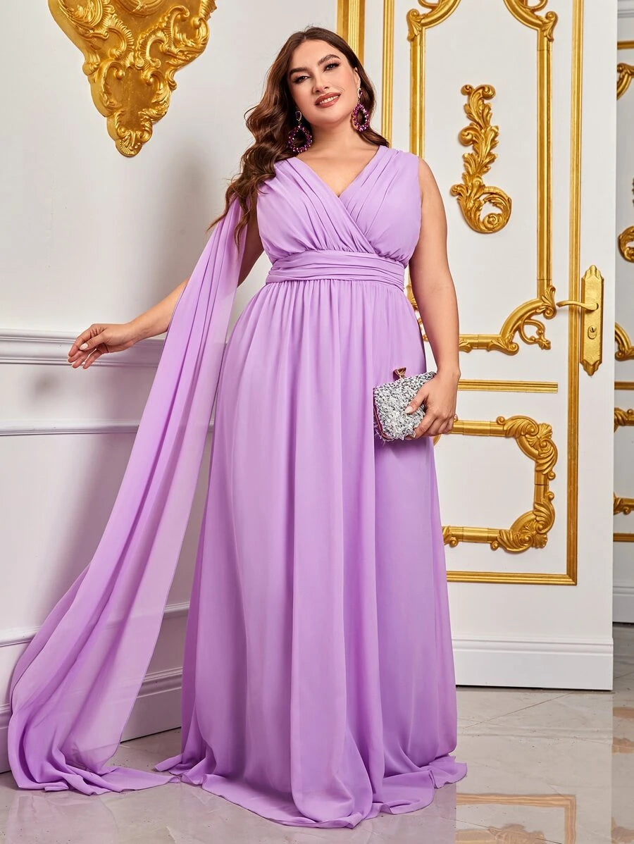 فستان حفلات ثنية مطوي جانبي شيفون مقاس كبير